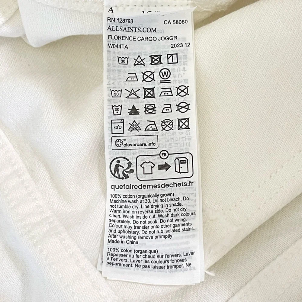 AllSaints Florence Cargo Jogger Pants Organic Twill Cotton Chalk White 8